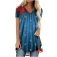thumbnail image 2 of Clearance! Women's Blouse MIARHB Independence Day Print V-Neck Blue XXL, 2 of 5