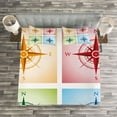 thumbnail image 3 of Ambesonne Compass Quilted Bedspread Set 3 Pcs, Colorful Windroses, Queen Size, Multicolor, 3 of 3