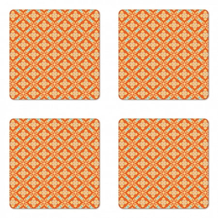 

Abstract Coaster Set of 4 Energetic Print of Swirling Orient Motifs Square Hardboard Gloss Coasters Standard Size Vermillion Aqua by Ambesonne