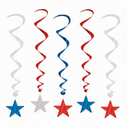 Beistle 3' Star Whirls Red/Silver/Blue 15/Pack 57352-RSB