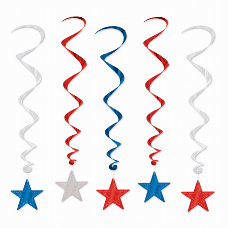 Beistle 3' Star Whirls Red/Silver/Blue 15/Pack 57352-RSB