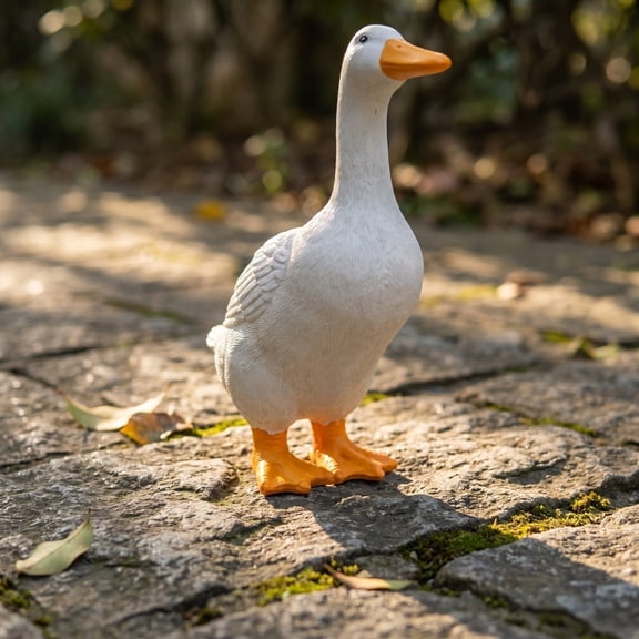 Diceymbol Weather Resistant White Duck Figurine 8.6In for Backyard Pond Garden Yard Display