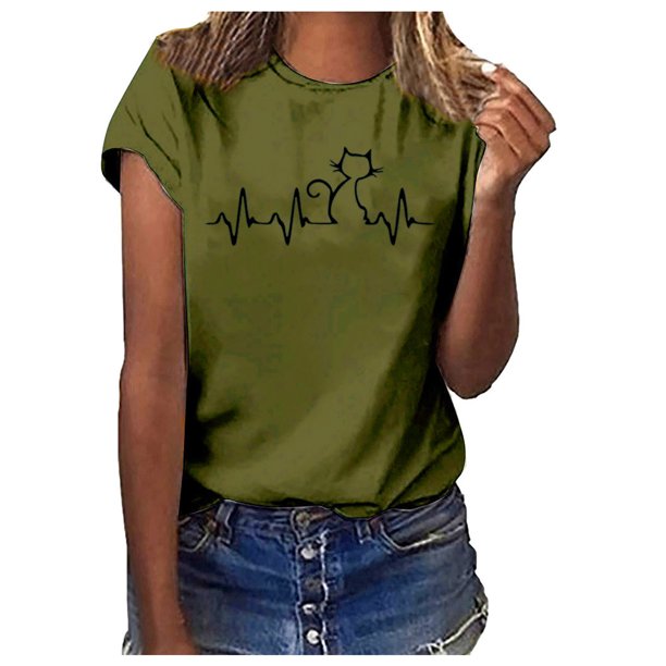 Puntoco Mujeres Niñas Tallas grandes Imprimir Camisetas Camisetas Manga corta Camiseta Blusa tops Puntoco Puntoco-4437