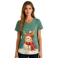 thumbnail image 5 of Garbnen Christmas Scrub Tops for Women Plus Size Stretchy Xmas Snowman Print Nurses Working Uniforms with Pocket V Neck Short Sleeve Scrub Tops Women Stretchy S-5XL, 5 of 5