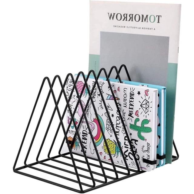 PENNGKE Magazine Holder,Newspapers Holder,Letters Storage,Desktop File Sorter Organizer Triangle Bookshelf Decor Home Office,Black