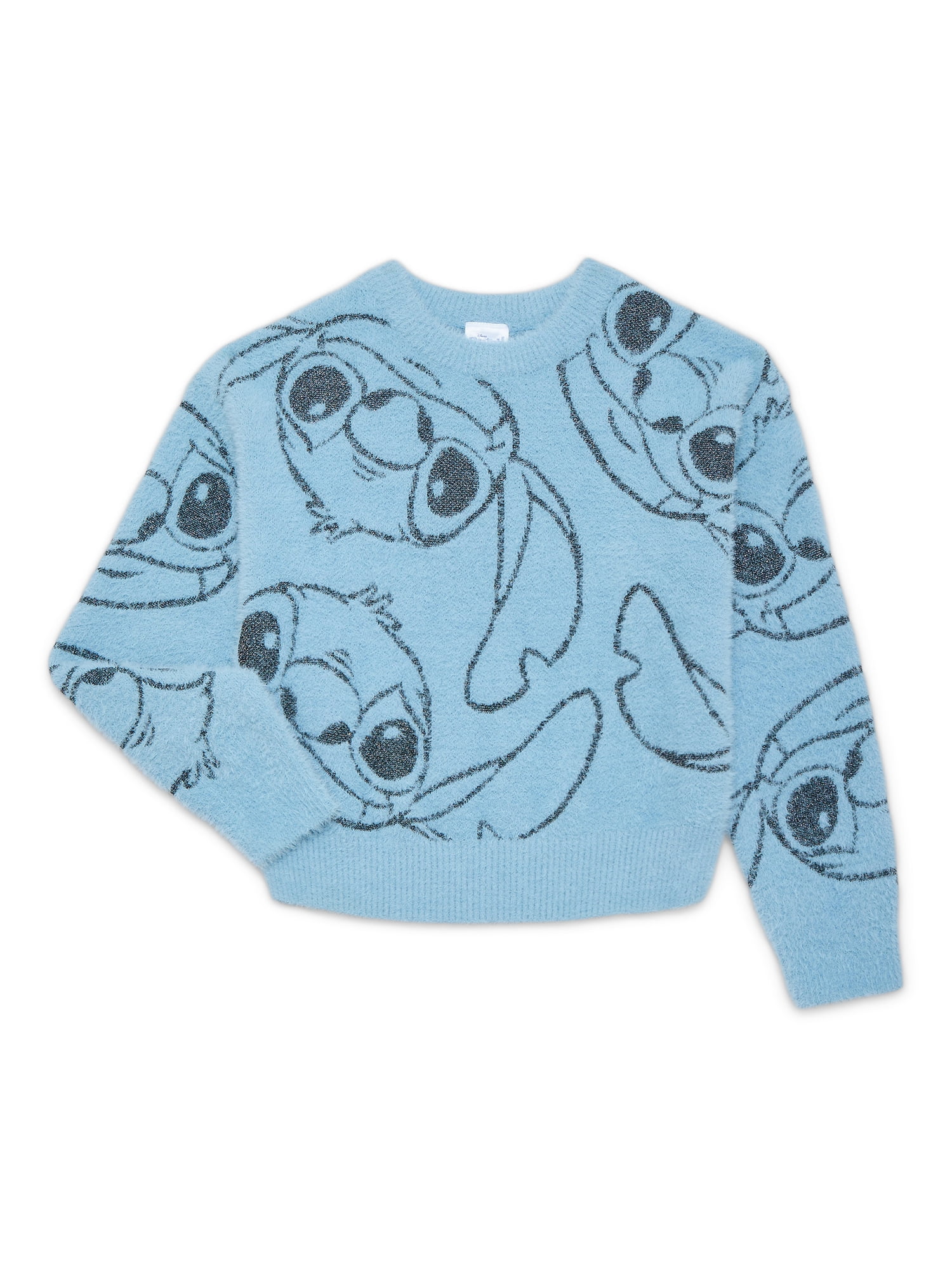 Stitch Girls Graphic Eyelash Glitter Sweater, Sizes 4-16