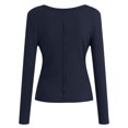 thumbnail image 4 of YDFCWXW Womens Slim Fitted Cardigan Long Sleeve Y2K Ribbed Tops Button Down Shirts Navy, XL, 4 of 6