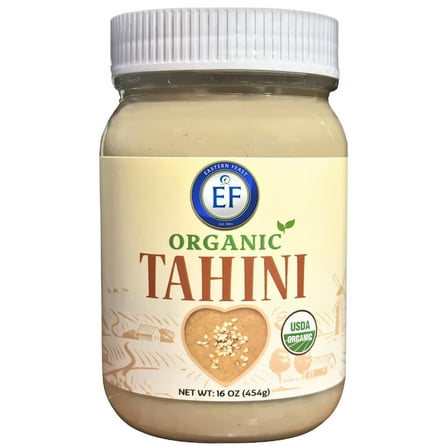 Eastern Feast - Organic Tahini, 100% Ground Sesame Paste, 16 oz (454g) Glass Jar.