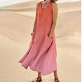 thumbnail image 1 of WILLBEST Vestidos Casuales para Mujer Fiesta Vestido Largo Informal sin Mangas de Lino Degradado con Bolsillos y Cuello Redondo Chica, 1 of 3