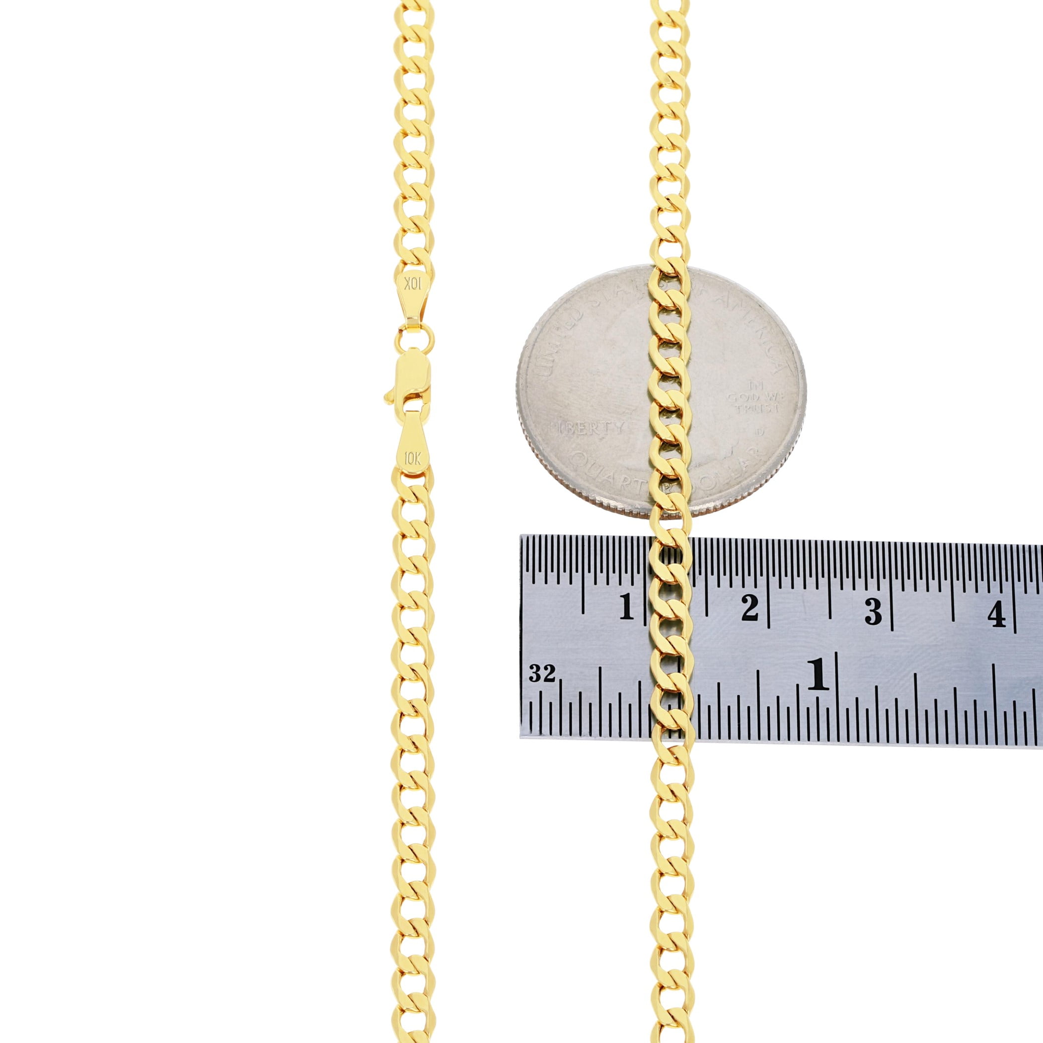Nuragold 10k Real Yellow Gold Cuban Curb Link 3.5mm Chain Necklace (16"-30") Italian Jewelry for Men & Women