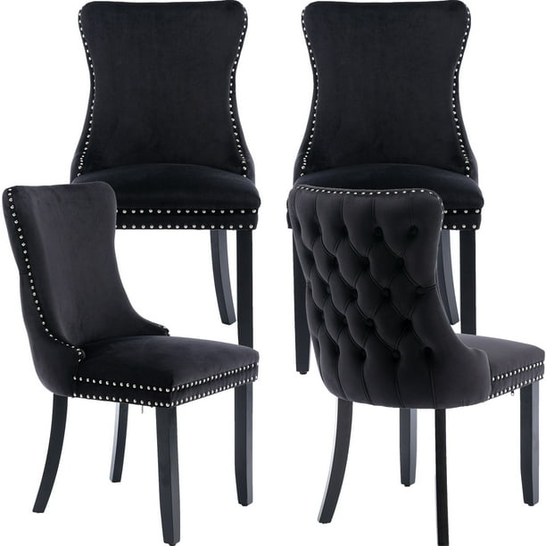 Black Velvet Dining Chairs Set of 4, Kitchen & Dining Room Chairs Set ...