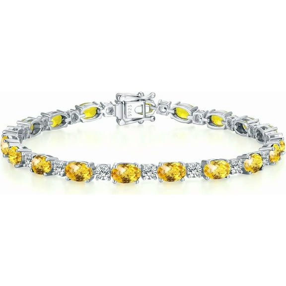 8Ct Oval Cut Lab Created Citrine Women's Tennis Bracelet 14K White Gold Plated