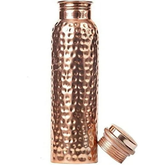 COPPER WATER BOTTLE 900ML / 32 OZ COPPER BOTTLE WATER WITH LID - AYURVEDIC COPPER DRINKING VESSEL - 100 COPPER WATER VESSEL - LEAK PROOF - HAMMERED