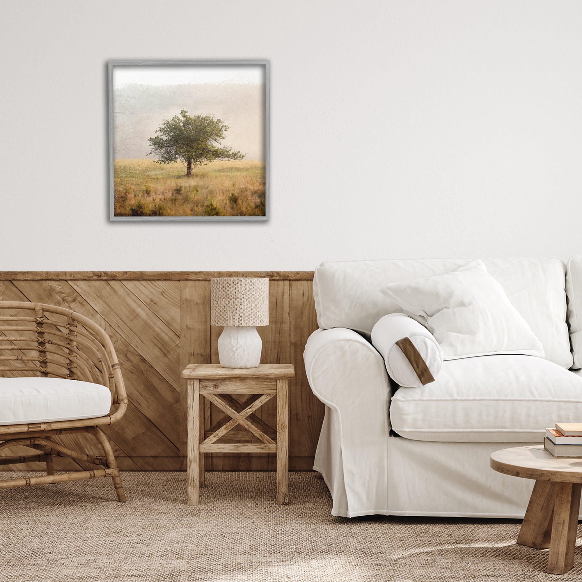 Stupell Industries Tree Alone in Golden Field Gray Framed Giclee Art, design by Anne Bailey