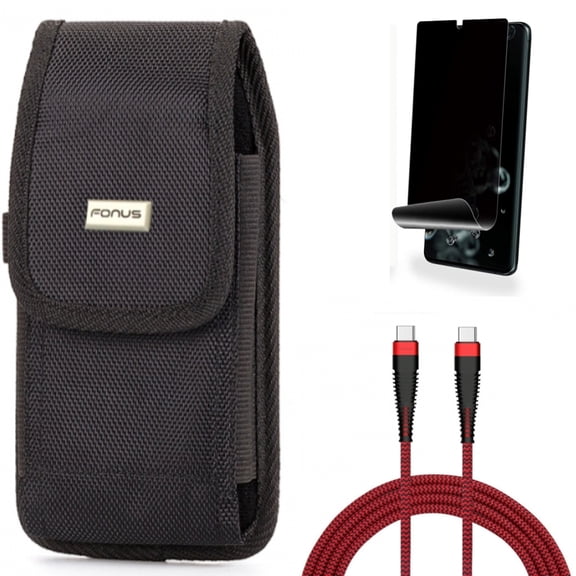 10ft PD Cable w Case Belt Clip w Privacy Screen Protector for Samsung Galaxy S20 Ultra - Type-C to USB-C Charger Cord Power, Swivel Holster Rugged, TPU Film [NOT GLASS] fits Galaxy S20 Ultra