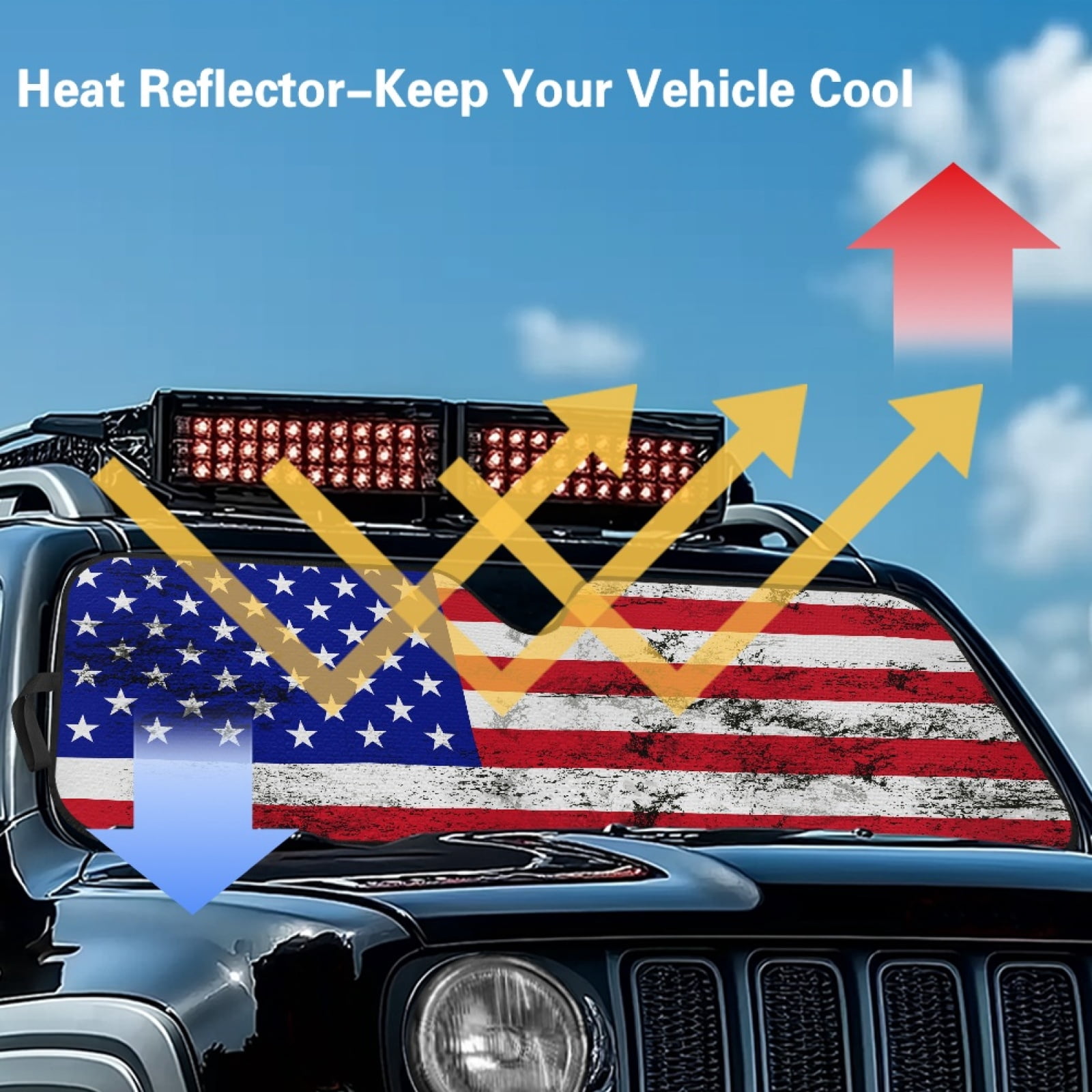 Jeiento American Flag Front Windshield Sunshade Fit for Jeep Wrangler JL/JLU 2018-2024 & Jeep Gladiator JT 2020-2024, 240T Foldable Window Shade Sun Visor Protector