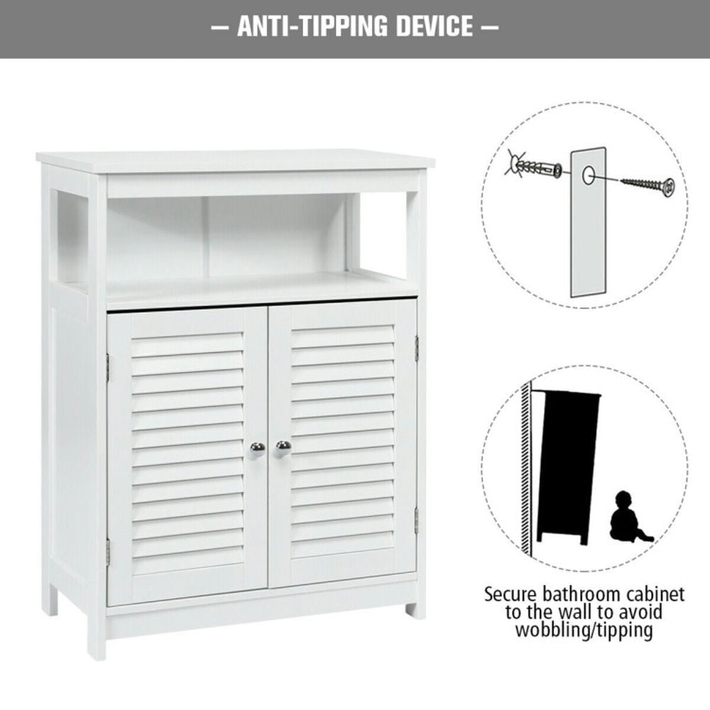 Finihen Bathroom Storage Cabinet, Bathroom Floor Cabinet, Wood Freestanding Bathroom Storage Cabinet with Double Shutter Door, for Bathroom, Living Room, Bedroom, Kitchen, White Finihen Bathroom Storage Cabinet, Bathroom Floor Cabinet, Wood Freestanding Bathroom Storage Cabinet with Double Shutter Door, for Bathroom, Living Room, Bedroom, Kitchen, White
