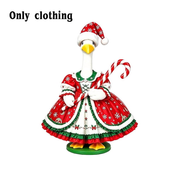 IFRINID Christmas Porch Goose Outfit for 23 in Goose Statue, Polyester Holiday Dress with Snowflake Santa Hat and Candy Cane