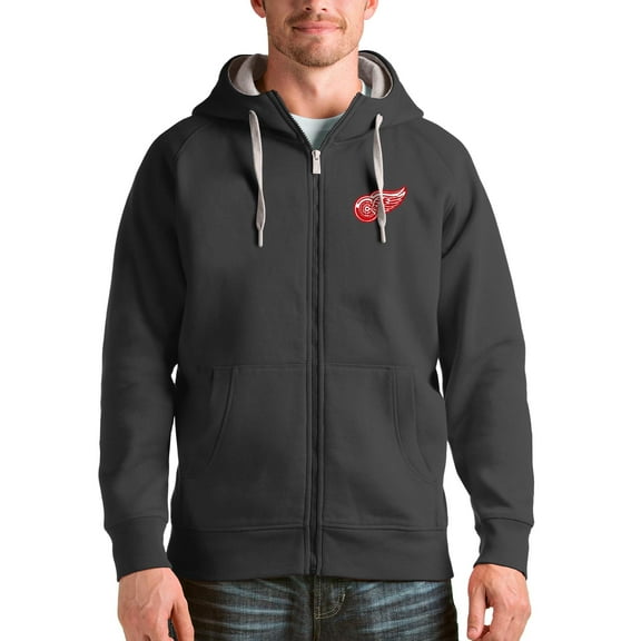 Men's Antigua Charcoal Detroit Red Wings Logo Victory Full-Zip Hoodie