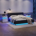 thumbnail image 3 of LED Nightstand, Night Stand with Sliding Top Storage, 2-Drawers High Gloss Bedside Table, Modern End Table for Bedroom, Matte White, 3 of 7