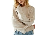 thumbnail image 4 of xiaxaixu Chandail en Tricot Uni/à Rayures pour Femmes Col Rond Manches Longues Pulls Amples Printemps Automne Décontractés Mode Urbaine, 4 of 5