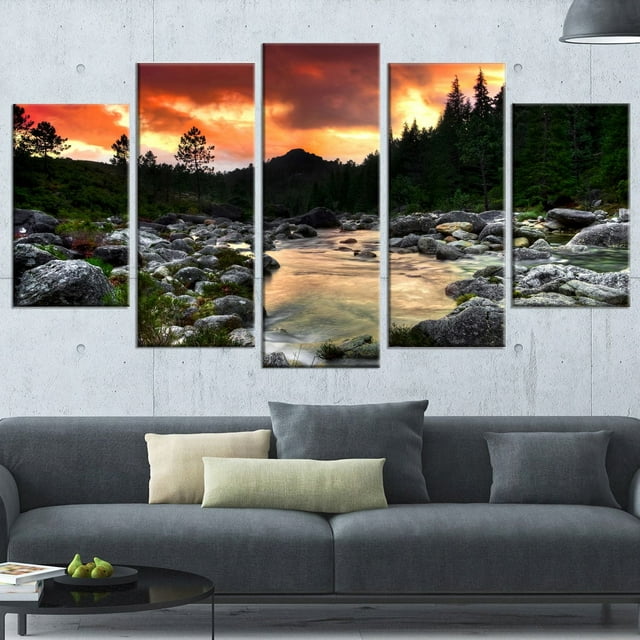 Tableau mural très large Design Art Bord Paysage Rivière des rocheuses au couchée de soleil