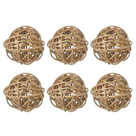 Uxcell 6 Pcs Wicker Rattan Balls 2 Inch Rattan Decorative Balls Vase Fillers for Wedding Party Centerpiece Bowls Home Decoration, Gold