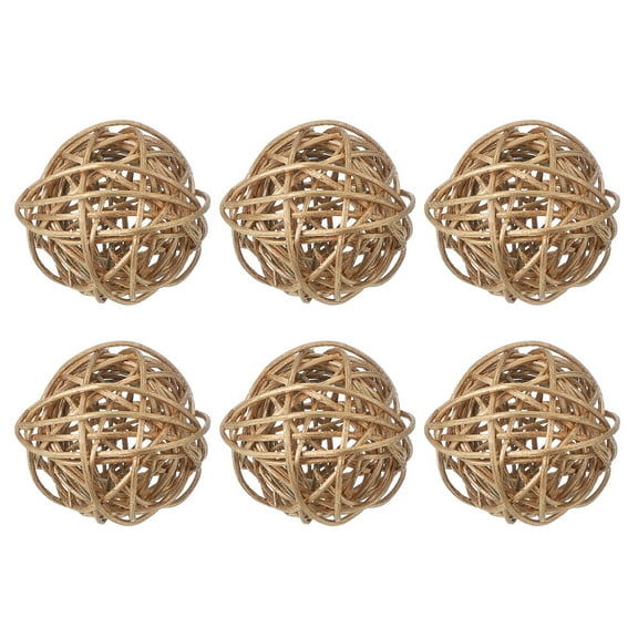 Uxcell 6 Pcs Wicker Rattan Balls 2 Inch Rattan Decorative Balls Vase Fillers for Wedding Party Centerpiece Bowls Home Decoration, Gold