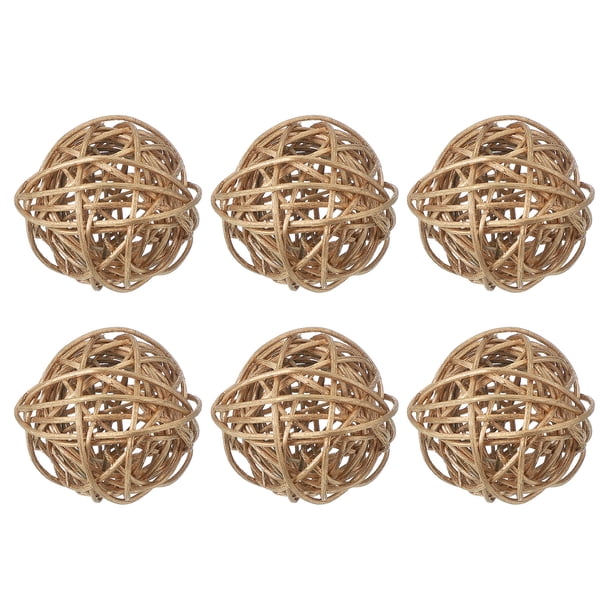 Uxcell 6 Pcs Bolas de Mimbre de Ratan de 2 Pulgadas, Bolas Decorativas para Rellenos de Jarrones para Bodas, Centro de Mesa, Decoración del Hogar, Oro
