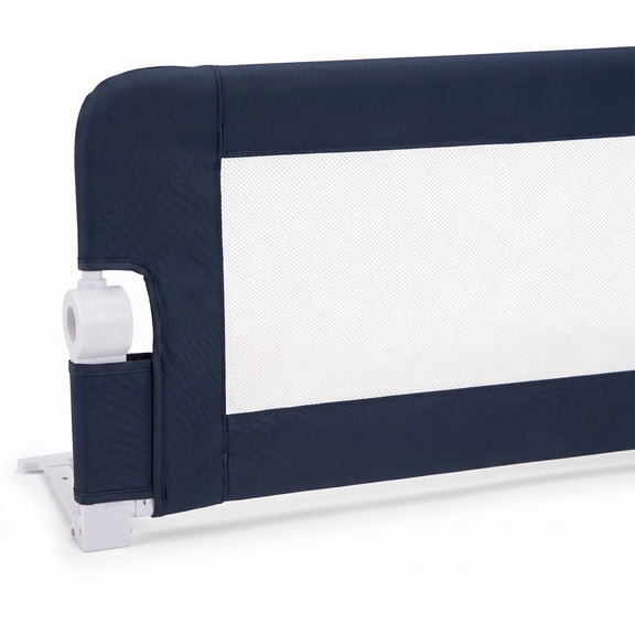 Fenbeli 71-Inch Foldable Bed Rail Swing Down Baby Bed Guard Rail with Adjustable Safety Strap, Metal Oxford Cloth PP Cotton Frame, Blue