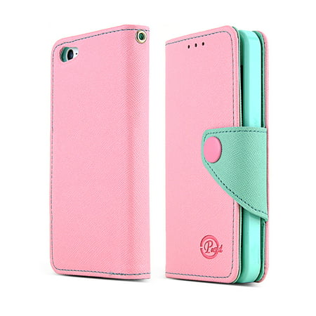 iPhone SE/5/5S Wallet Case by REDShield | [Baby Pink/Mint] Faux Leather TPU Case w/ Credit Card Slots & Snap Close