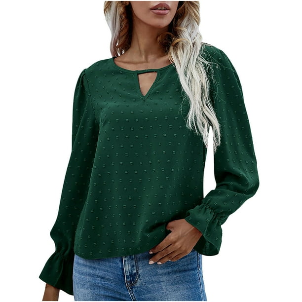 Blusa de lunares de manga larga con cuello alto y cuello alto a principios de primavera para mujer Pompotops gfhjh15442