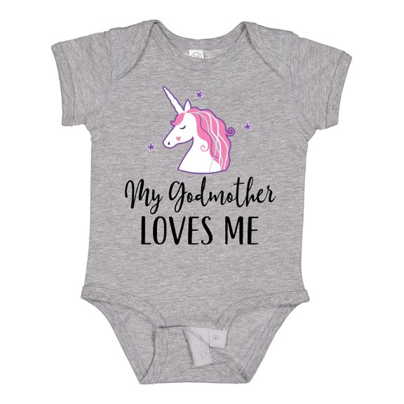 Inktastic My Godmother Loves Me Unicorn Girls Baby Bodysuit