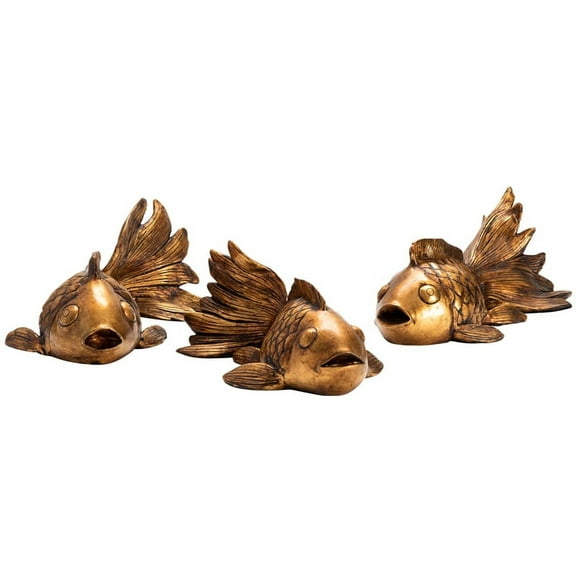 Koi Statues Gold Metal 12"W x 7"D x 5.25"Ht. each Coastal Style
