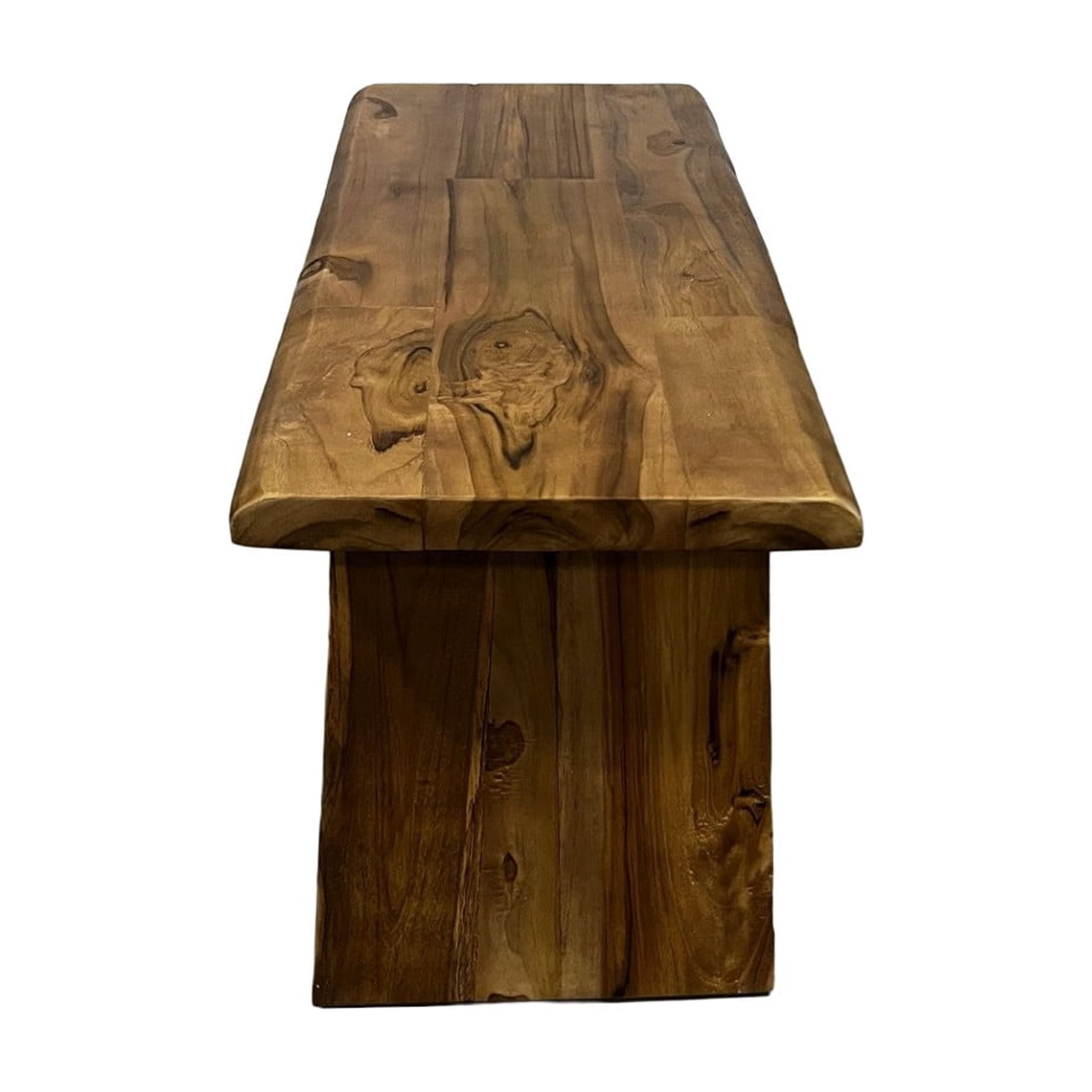 DecMode 35" x 18" Brown Teak Wood Handmade Natural Live Edge Coffee Table with Angled Base, 1-Piece
