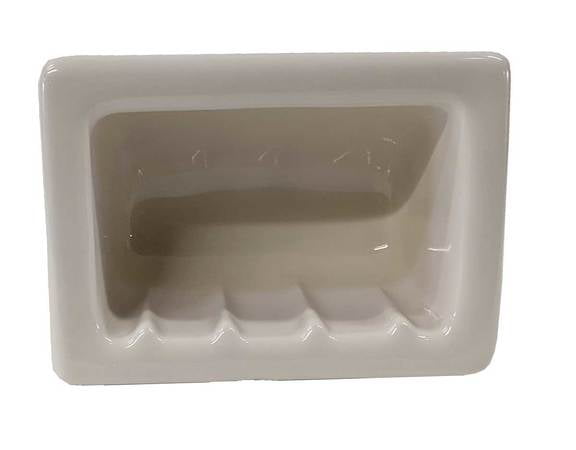 Bath Accessory Shower Soap Dish Bone Ceramic Thinset Mount 6-7/8" x 4-7/8" NOS 