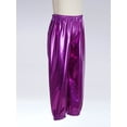 thumbnail image 5 of inlzdz Kids Girls Shiny Metallic Hip Hop Jazz Dance Pants Elastic Waist Wide Leg Trousers Streetwear Purple 110, 5 of 7