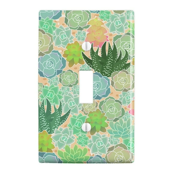 Succulent Cactus Aloe Plants Pattern Plastic Wall Decor Toggle Light Switch Plate Cover