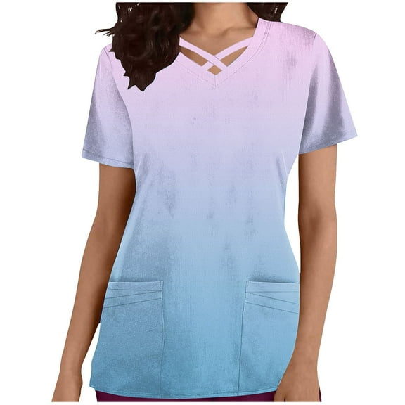 Aofany Flash Picks! Womens Nursing Scrub Tops Working Uniform Short Sleeve V Neck Workwear Blouse T-shirt with Pockets