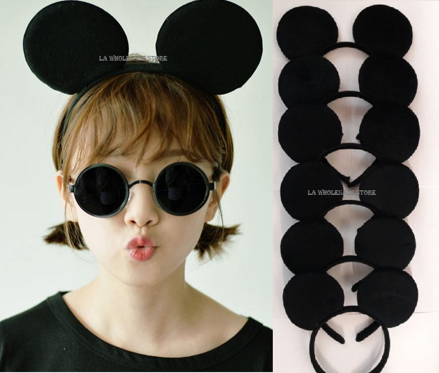 Mickey Minnie Jumbo Black Mouse Ears Headband Nose Animal Costume Kit Set