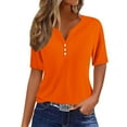 thumbnail image 1 of Yuyuzo Womens Summer Tops Notch V Neck Button Tunic Tops Short Sleeve Loose Summer Basic Tee Shirts, 1 of 5