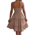 thumbnail image 4 of Women's Square Neck Spaghetti Strap Tiered High Waist Flowy Casual Mini Dress Khaki S, 4 of 10