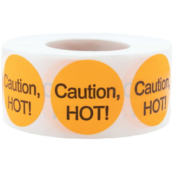 Caution, Hot Warning Orange Labels | 1' Round - 500 Labels