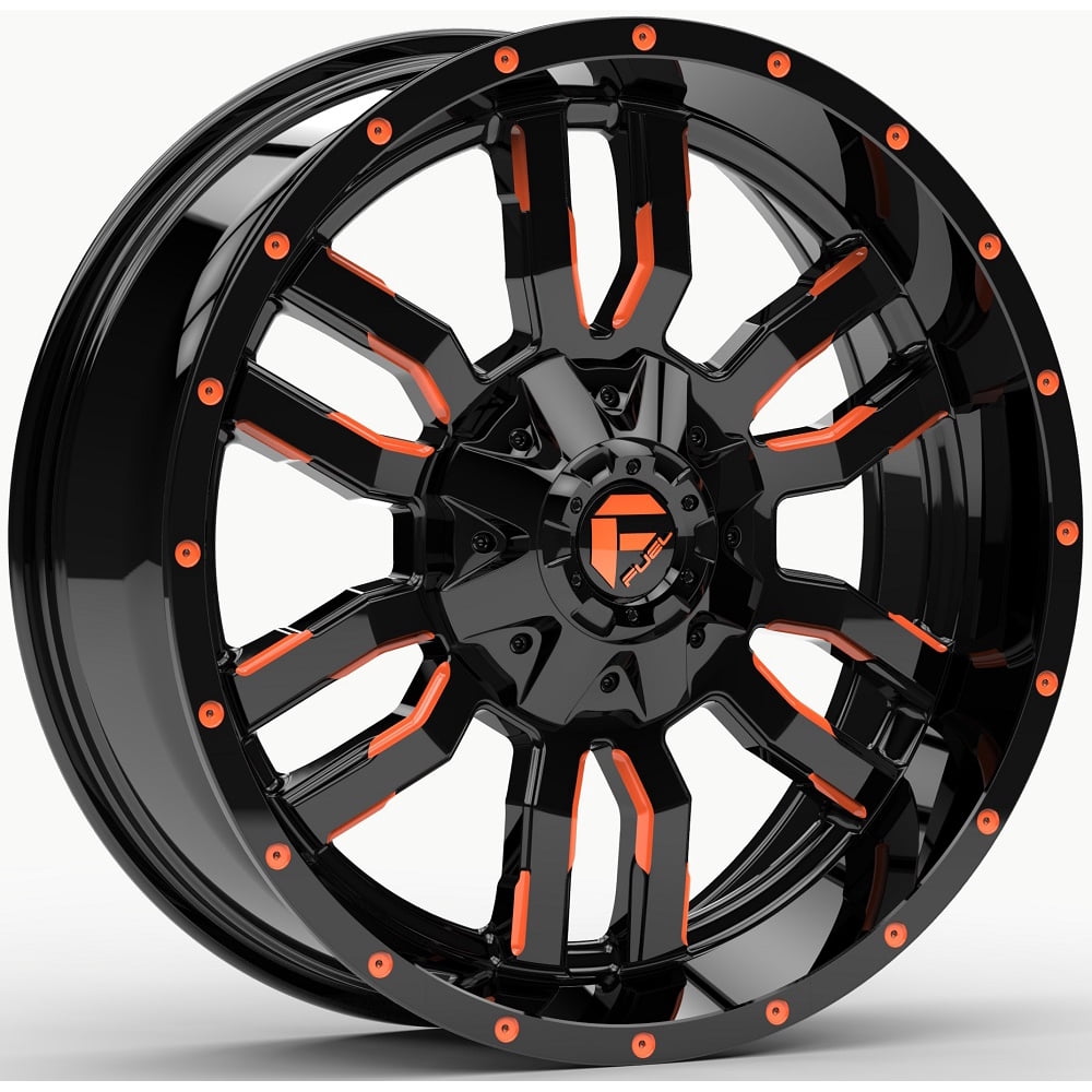 Fuel Sledge 20x7 ATV/UTV Wheel Gloss Black/Orange (4/156) 4+3