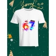 thumbnail image 1 of Christmas Element 67% Well-behaved 33% Naughty Printed White T-Shirt Comfortable and Casual Christmas Style Short Sleeve Top This T-shirt is adorned with Christmas elements and has 67% Well-behaved a, 1 of 6
