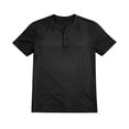 thumbnail image 2 of Domuza Mens Henley Shirts Short Sleeve Casual Summer Basic T-Shirts 3 Button Solid Collarless Shirts for Work Black 3XL, 2 of 4