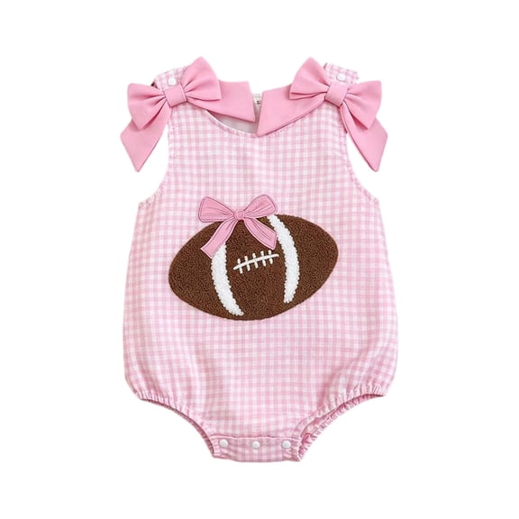 RMGVDSD Newborn Baby Girl Clothes Football Outfit Sleeveless Plaid Rugby Embroidery Bubble Romper Bodysuit Onesie Cute Infant Clothing 6-12 Months