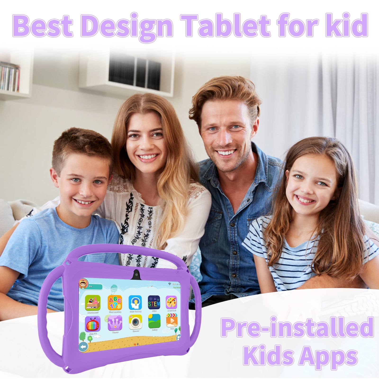 Kids Tablet 7 inch Android 11, 6GB RAM 32GB ROM, 512GB Expandsion, with Parental Control, WiFi, Bluetooth, Dual Camera with Silicone Case, 1PCS(light purple)
