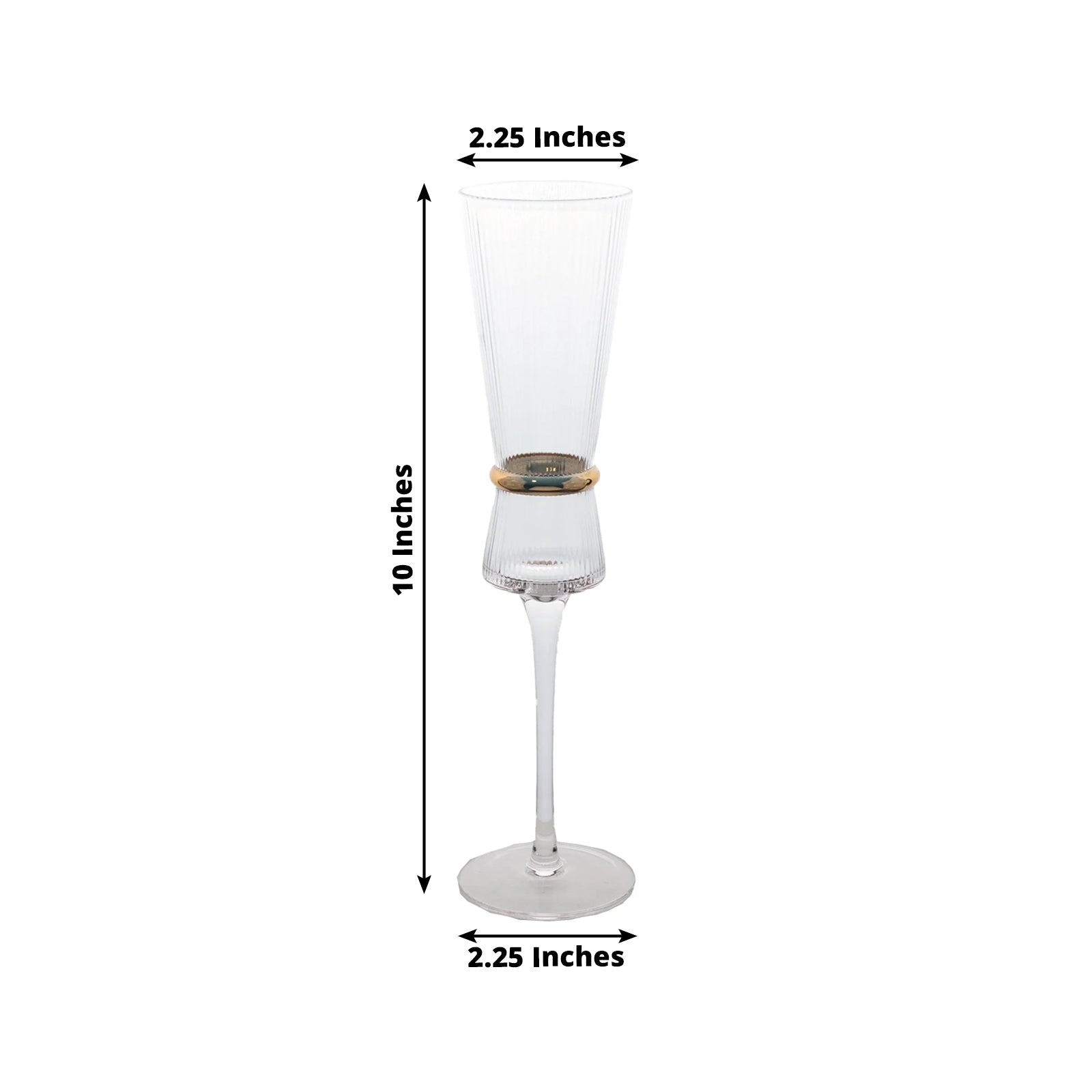 Efavormart 6-Pack Champagne Flutes – 6oz Real Glass, Clear Ribbed Stemware with Gold Ring Accent, Elegant Toasting Glasses for Weddings, Parties & Celebrations – 10" Tall