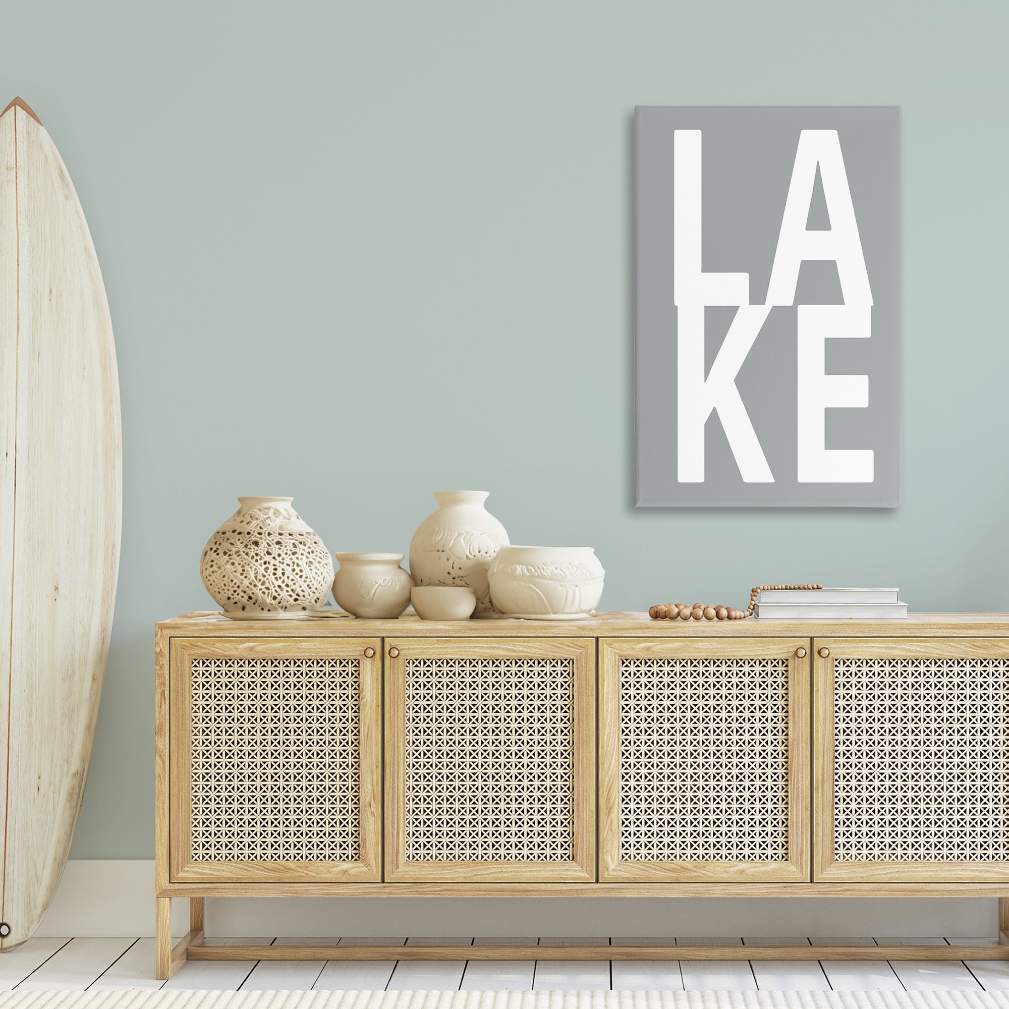 Stupell Industries Lake Word on Grey Typography Painting Gallery Wrapped Canvas Art Print Wall Art, 30 x 45
